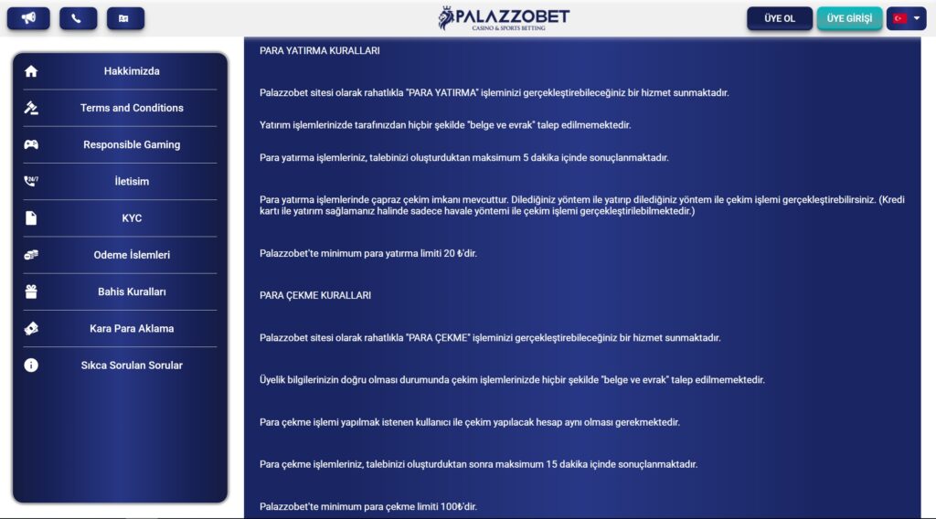 palazzobet finansal işlemler